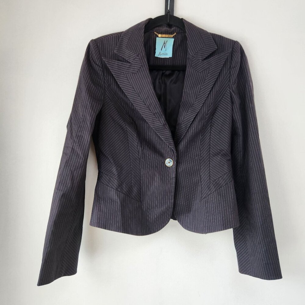 Marciano Navy Blue Striped Blazer Pinstrip Career Professional Women's S